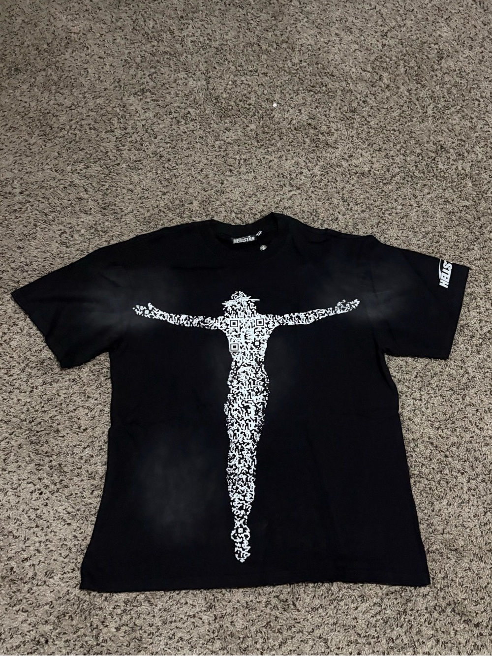 Black Graphic Tee with White Figure Print - Unbranded